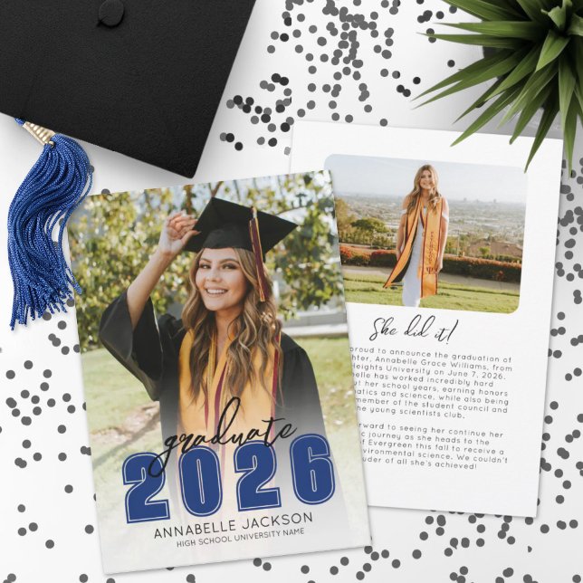 Simple Class 2025 Graduate Foto Blue Abschluss Ankündigung (Simple Class 2026 Graduate Photo Blue Graduation Announcement)
