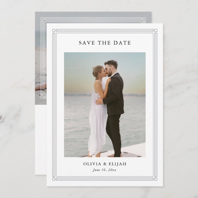 Simple Classic Border 2 Photo Elegant Wedding Save The Date (Vorne/Hinten)