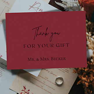 Simple classic Burgundy wedding thank you cards Dankeskarte