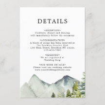 Simple Classic Forest Mountains Wedding Details