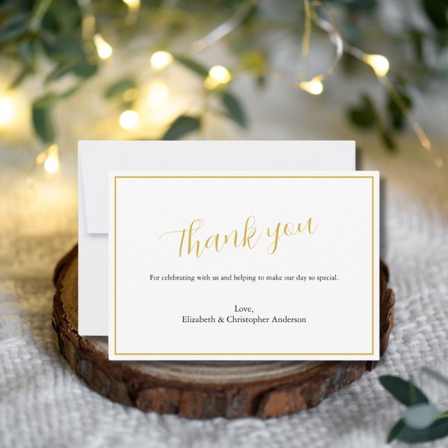 Simple Classic Gold Black Wedding Dankeschön Karte (Black Gold Classic Script Wedding Thank you card)
