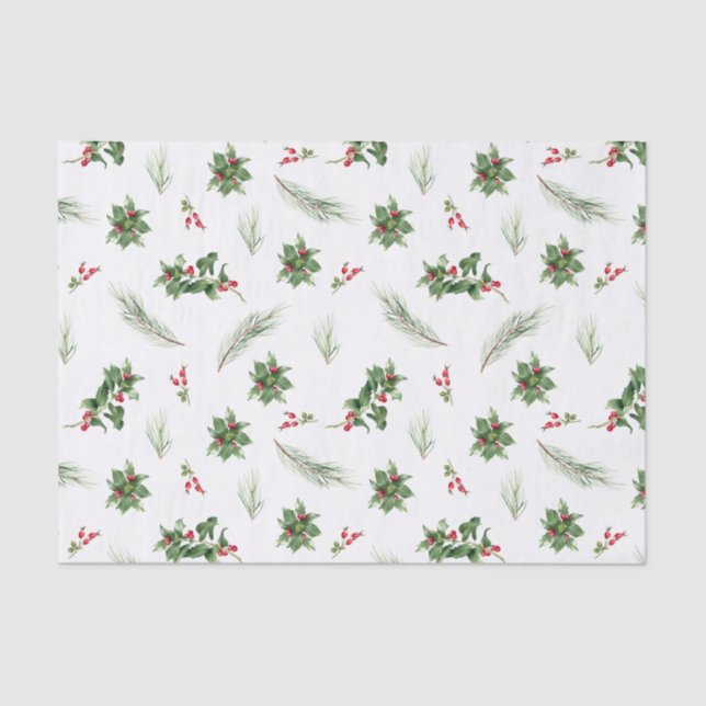 Simple Classic Holly Berry Watercolor Weihnachten Seidenpapier (Vorderseite)