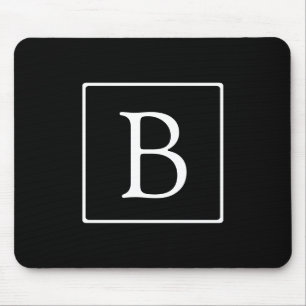 Simple Classic Monogram   Black w/ White Text Mousepad