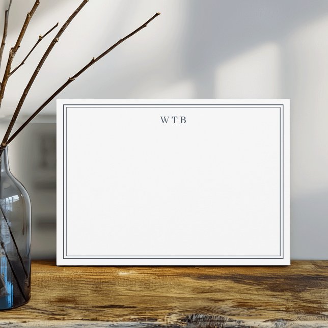 Simple Classic Navy Blue Monogram Mitteilungskarte (Von Creator hochgeladen)