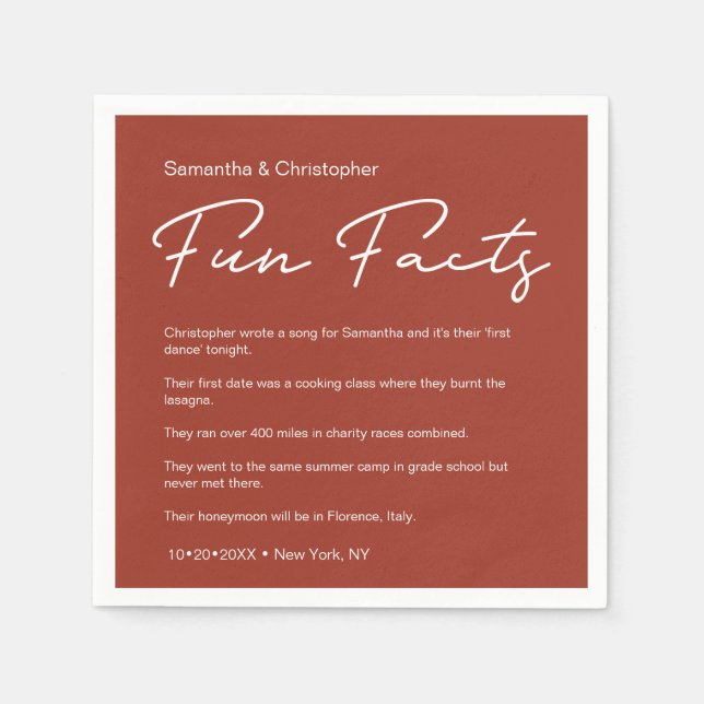 SImple Classic Terra Cotta Wedding Fun Fakten Serviette (Vorderseite)