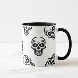 Simple Classic White Pixelated Skull Pattern Tasse