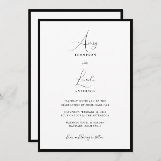 Simple Classy Black & White Border Wedding QR Code Einladung