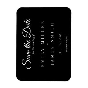 Simple Classy Black White Wedding Save the Date Magnet