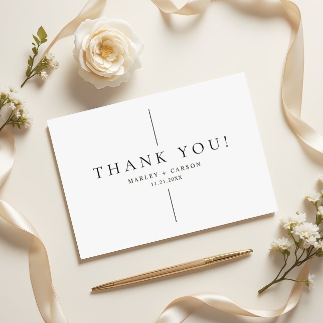 Simple Clean Black Line Modern Wedding Dankeskarte (Von Creator hochgeladen)