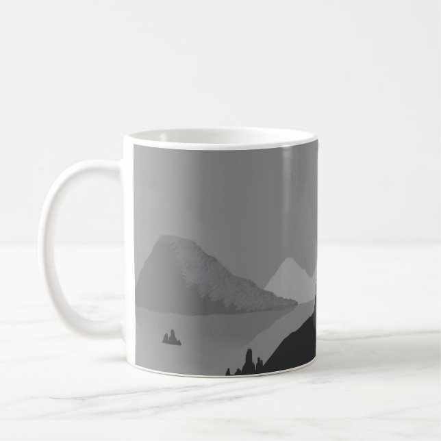 Simple coffee mug with gray mountain landscape kaffeetasse (Links)