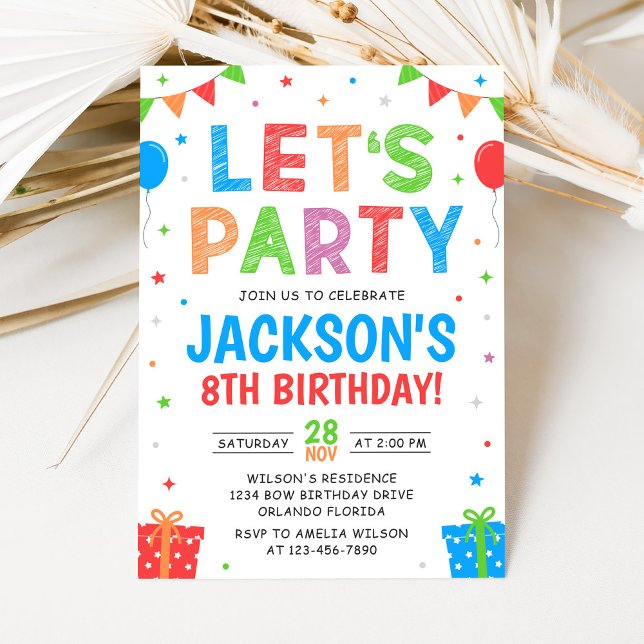 Simple Colorful Birthday Party Invitation Einladung (Von Creator hochgeladen)