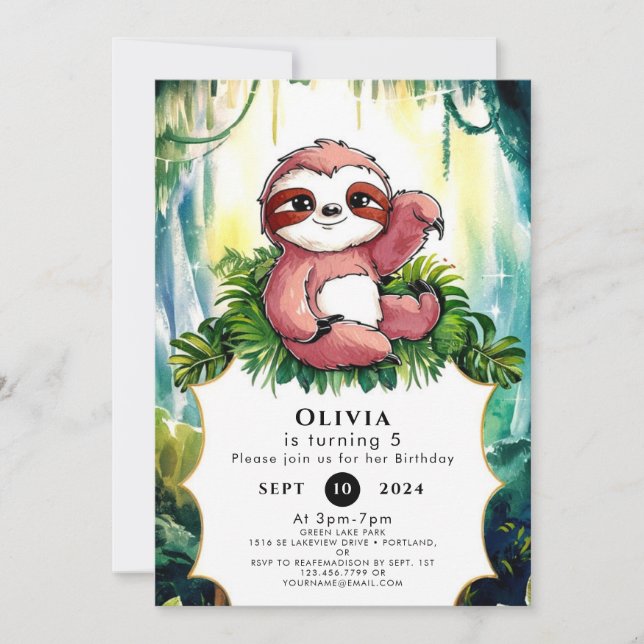 Simple Colorful Sloth Birthday Einladung (Vorderseite)