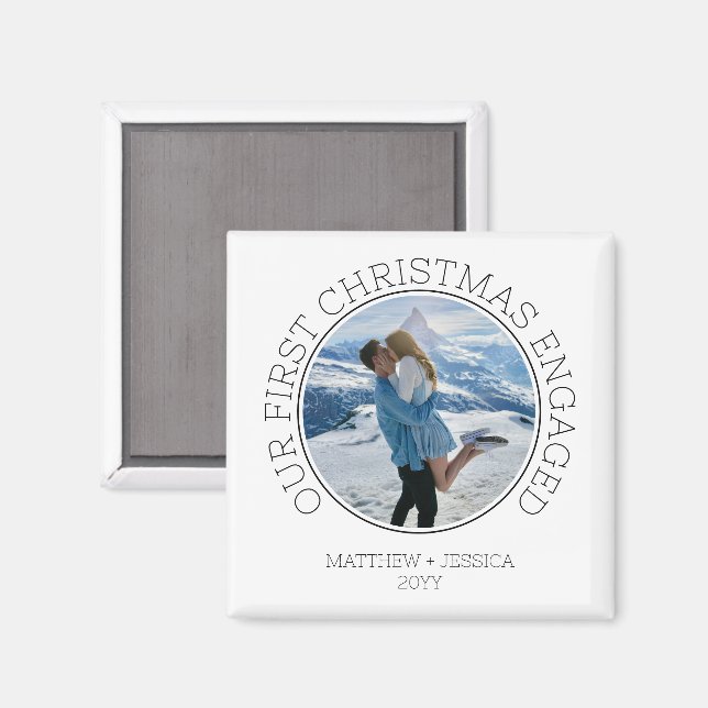 SImple Couple Photo Our First Christmas Engaged Magnet (Vorderseite/Rückseite)