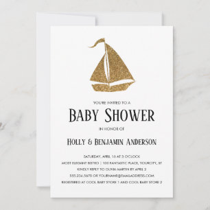 Simple Couples Baby Dusche Gold Glitzer Sailboat Einladung