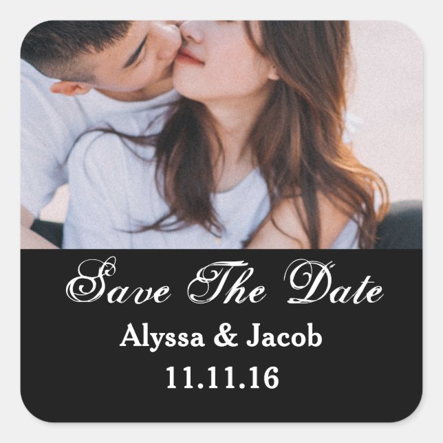 Simple Couples Photo Save the Date Wedding Square  Quadratischer Aufkleber (Vorderseite)