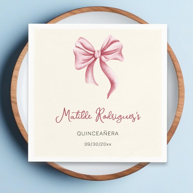 Simple Cream Pink Bow Girl Quinceanera Birthday Serviette (Von Creator hochgeladen)