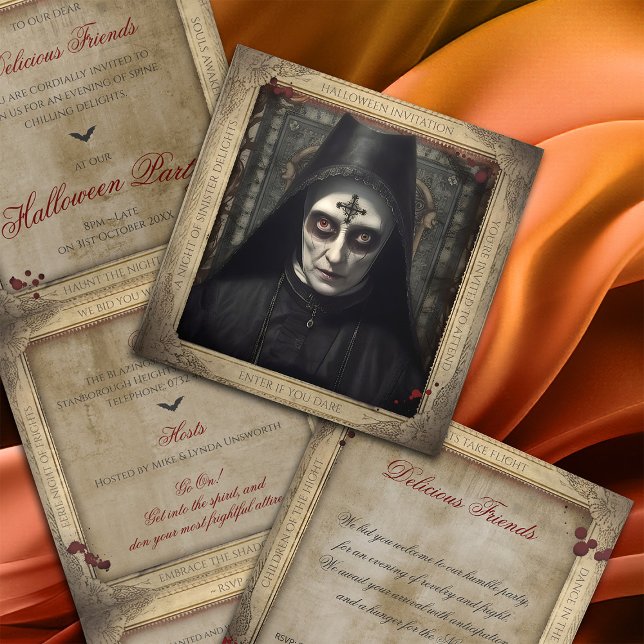 Simple Creepy Gothic Nun Adult Halloween Dreifach Gefaltete Einladung (Von Creator hochgeladen)