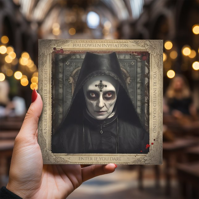 Simple Creepy Nun Lunatic Asylum Halloween Einladung (Von Creator hochgeladen)