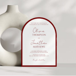 Simple Crimson Red Border Script Wedding Arch Einladung