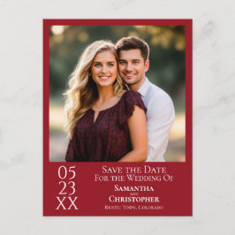 Simple Crimson Red Wedding Save the Date Foto Postkarte