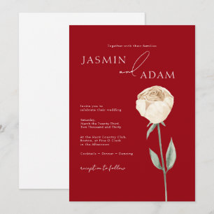 Simple Crimson Rote Rose Gold Floral Wedding Einladung
