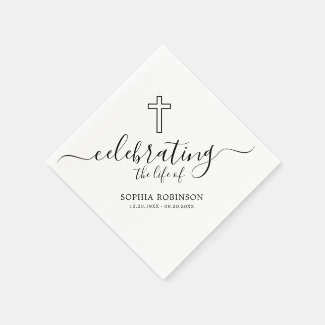 Simple Cross Elegant Script Funeral Memorial Serviette (Ecke)