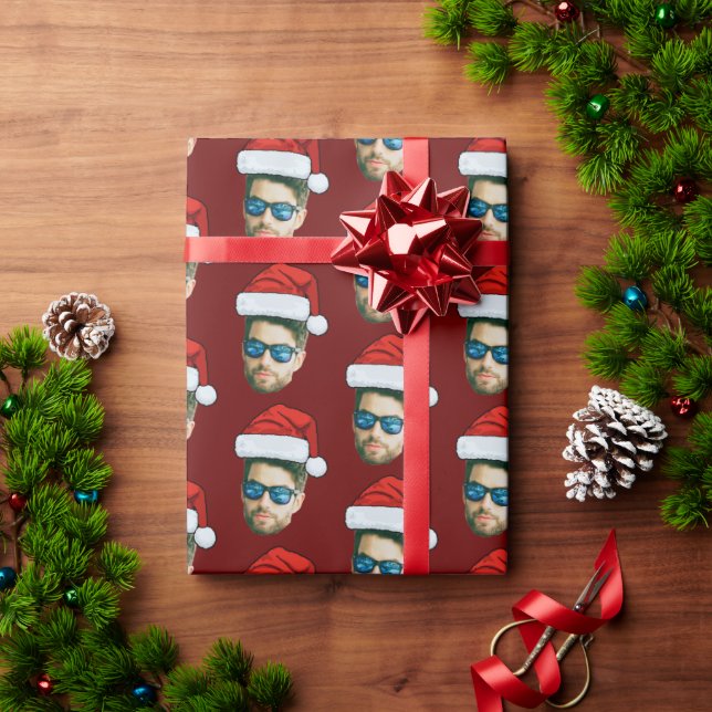 Simple Custom Face Foto Santa Claus Hat Weihnachte Geschenkpapier (Feiertagsgeschenk)