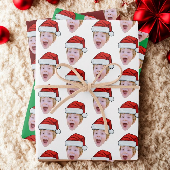 Simple Custom Face Foto Santa Claus Hat Weihnachte Geschenkpapier Set (Von Creator hochgeladen)