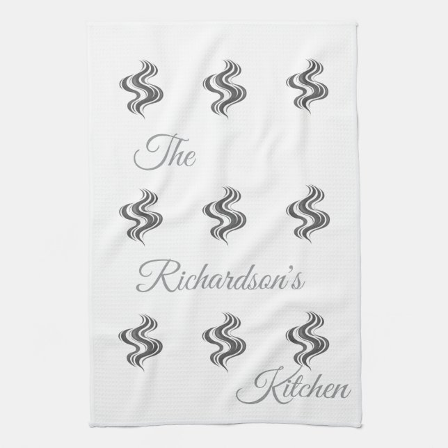 Simple Custom Family Name Black & White  Geschirrtuch (Vertikal)