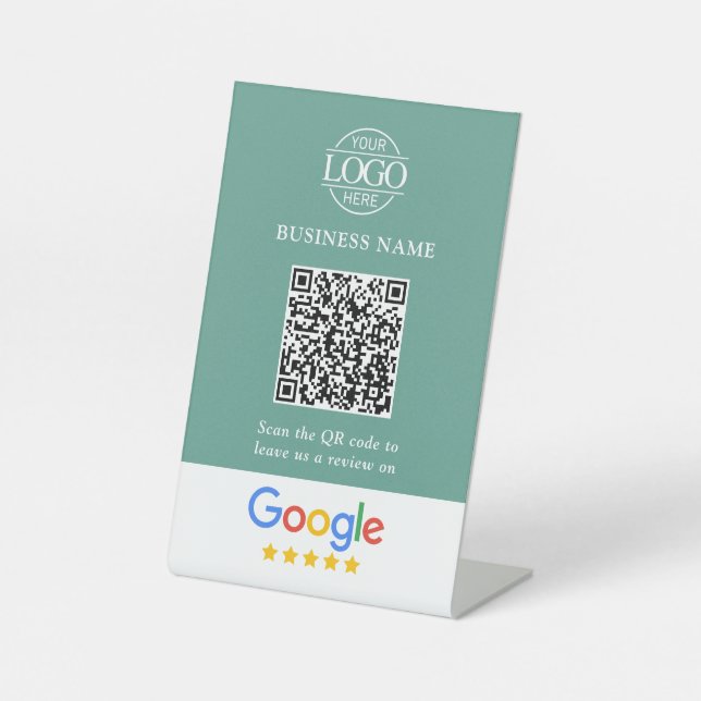 Simple Custom Google Reviews QR Code Business Logo Sockelschild (Vorderseite)