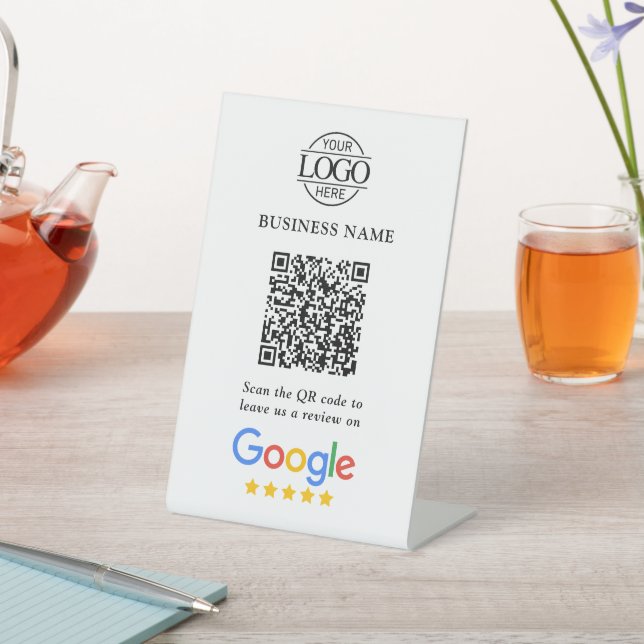 Simple Custom Google Reviews QR Code Business Logo Sockelschild (In SItu)