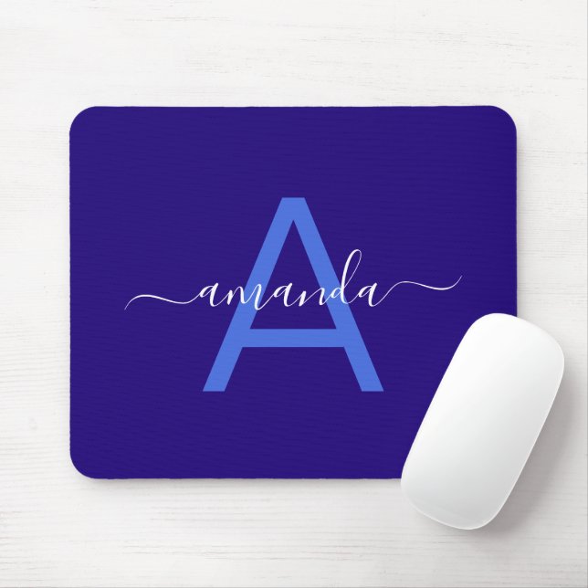 Simple Custom Name & Monogrammed Blue Personalized Mousepad (Mit Mouse)