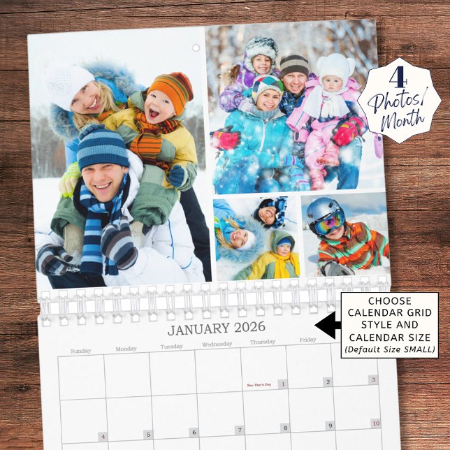 Simple Custom Photo Collage 4 Per Month Calendar Kalender (Von Creator hochgeladen)