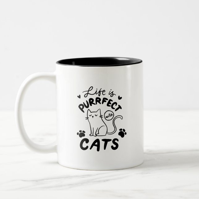 Simple Cute Adorable Life Is Purrpect With Cats Zweifarbige Tasse (Links)