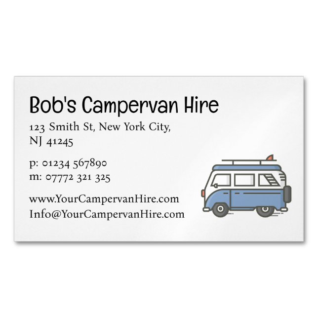 Simple Cute Campervan Hire Business Card Magnetische Visitenkarte (Vorderseite)