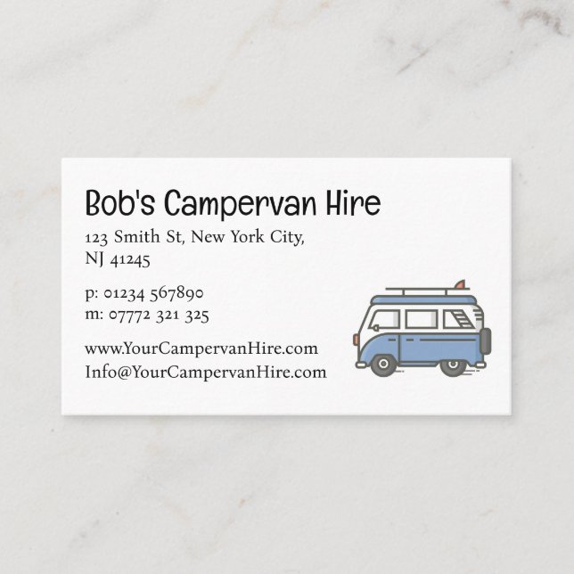 Simple Cute Campervan Hire Business Card Visitenkarte (Vorderseite)