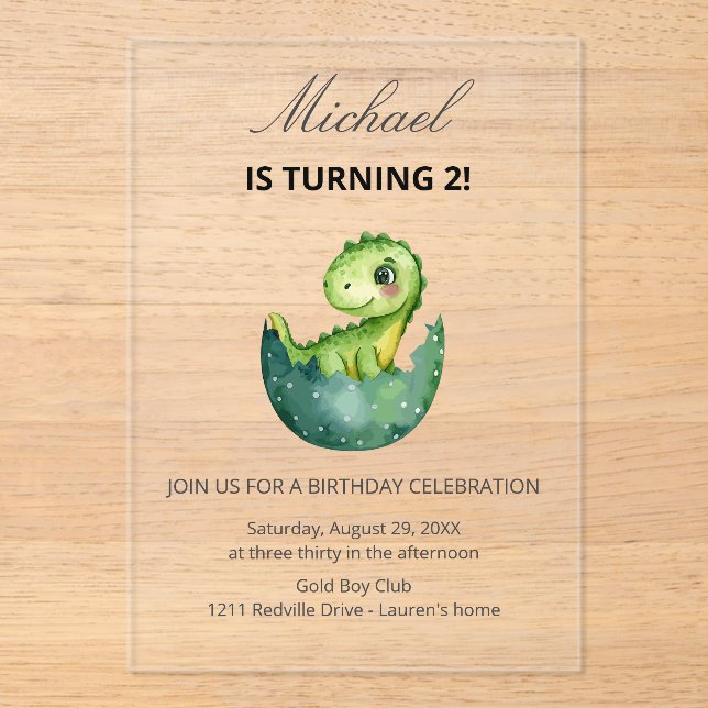 Simple Cute Green Dinosaur Birthday Party Invitati Acryleinladungen (Vorderseite)
