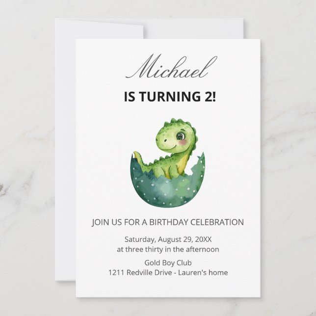 Simple Cute Green Dinosaur Birthday Party Invitati Einladung (Vorderseite)
