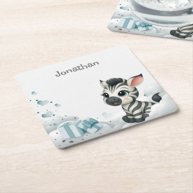 Simple cute little cartoon zebra  paper coaster rechteckiger pappuntersetzer (angewinkelt)