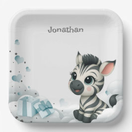 Simple cute little cartoon zebra pappteller