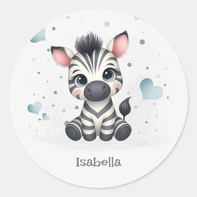 Simple cute little cartoon zebra  runder aufkleber (Vorderseite)