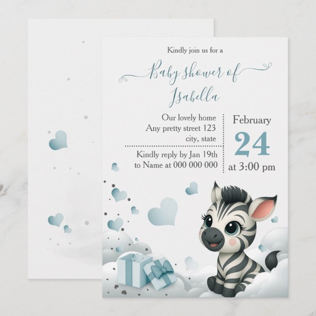 Simple cute little zebra baby shower invitation einladung (Vorne/Hinten)