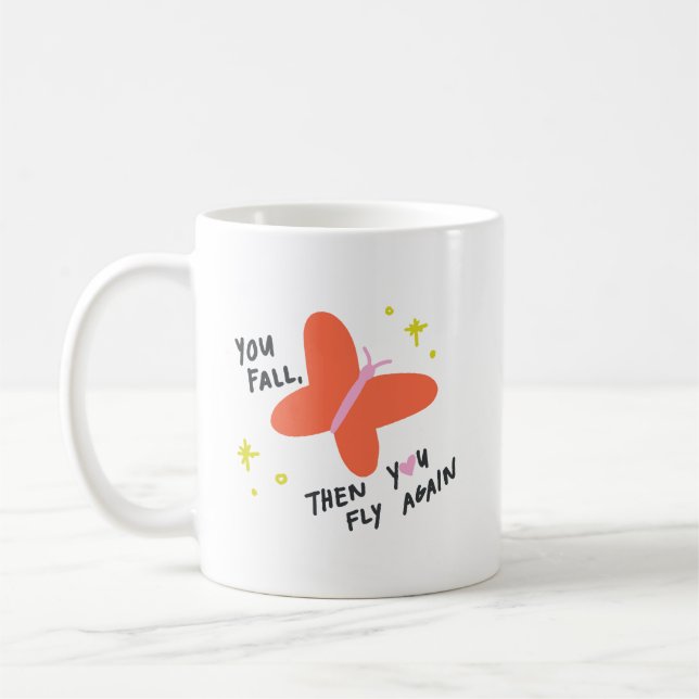 Simple Cute Morning Bold Orange Butterfly Quote Kaffeetasse (Links)
