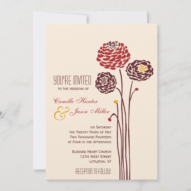Simple Dahlia - Herbst Rustikale Hochzeit Einladung (Vorderseite)