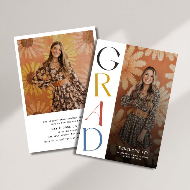 Simple Daisy Retro High School Abschluss Foto Einladung (Von Creator hochgeladen)