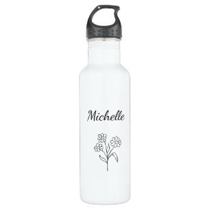 Simple Daisy Schwarz-weiß Trendy Floral Edelstahlflasche