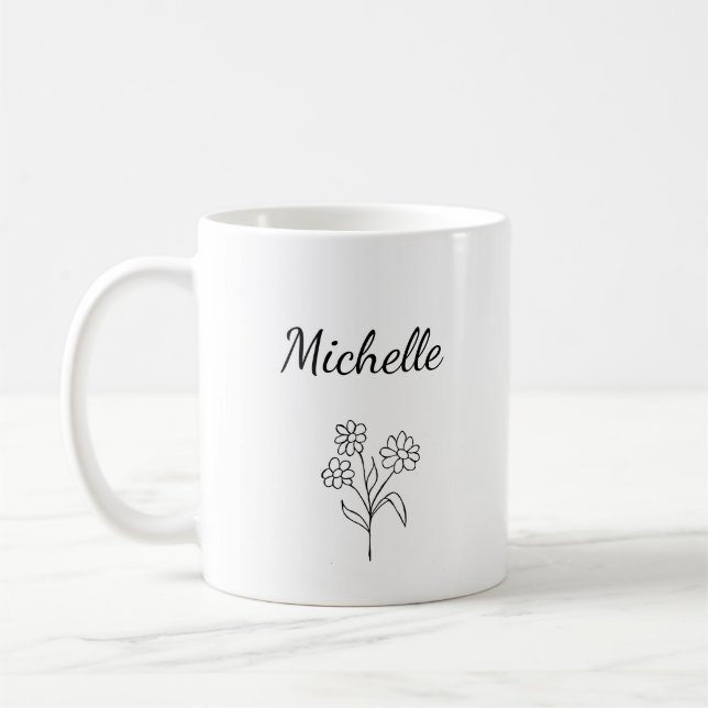 Simple Daisy Schwarz-weiß Trendy Floral Kaffeetasse (Links)