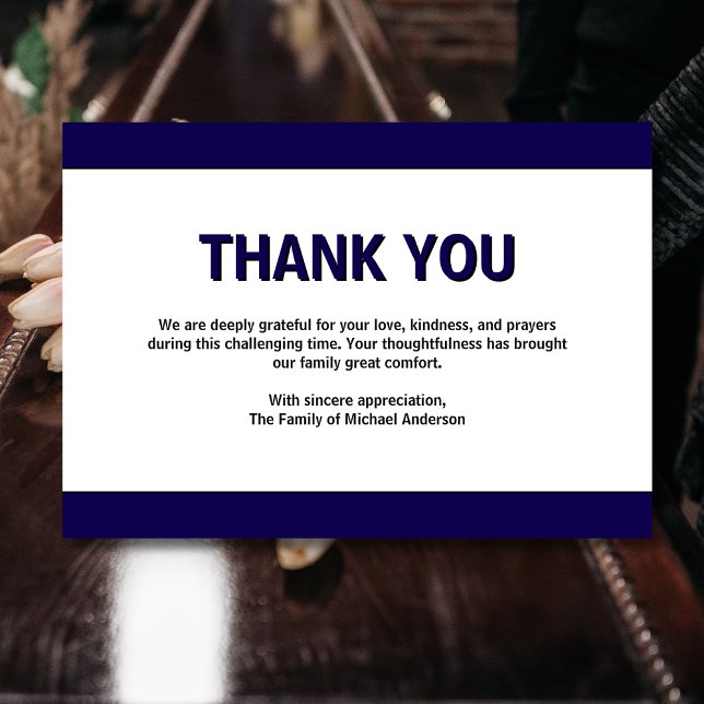 Simple Dark Blue Traditional Sympathy Funeral Dankeskarte (Von Creator hochgeladen)