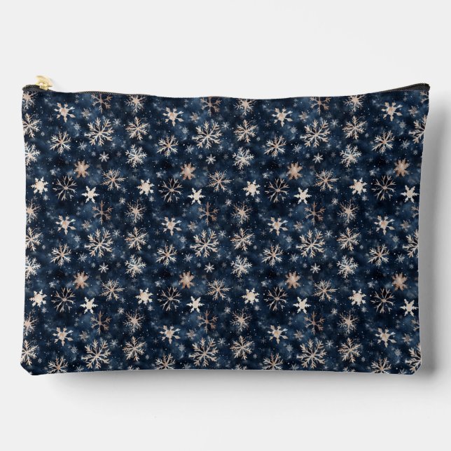 Simple Dark Blue with Snowflakes Zubehörtasche (Vorderseite)