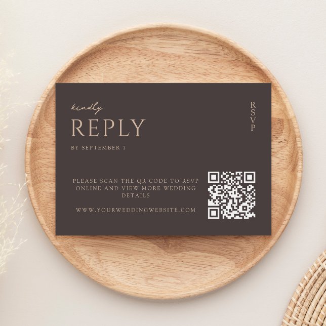 Simple Dark Brown Modern Chic Wedding RSVP Karte (Von Creator hochgeladen)